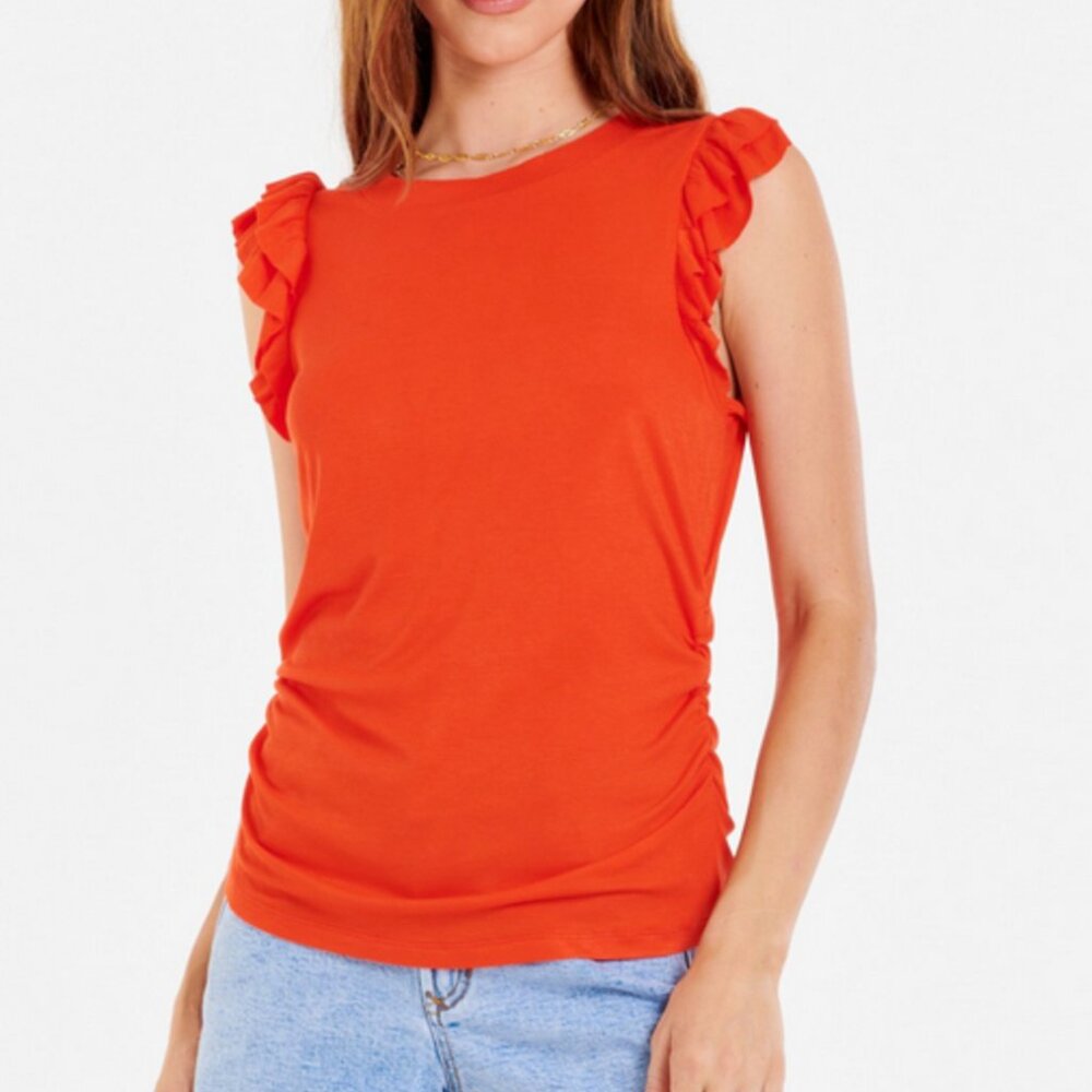 Orange ruffle ribbed tank